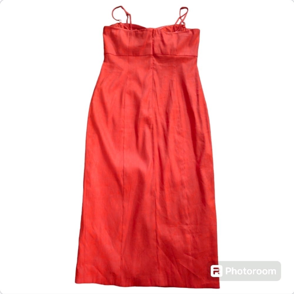 NWT Antonio Melani Marcie Stretch Linen Red Midi Dress Sweetheart Neck 10 - Picture 8 of 15